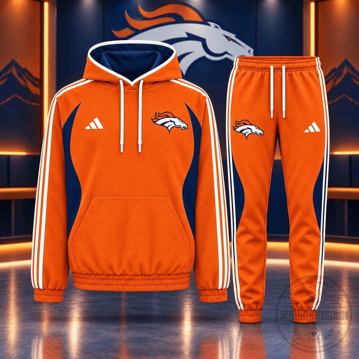 Denver Broncos Football Team Orange and Navy Blue Performance Hoodie and Jogger Set