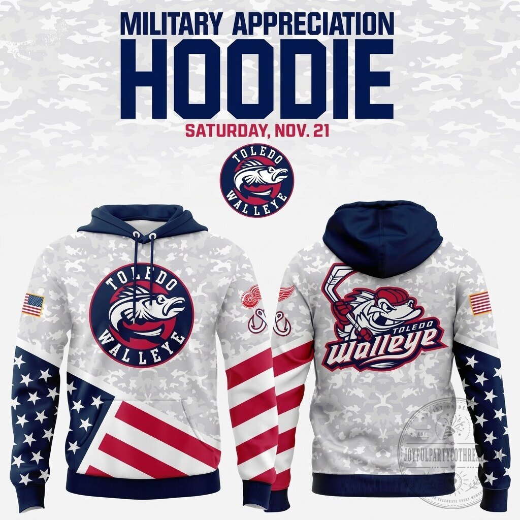 Toledo Walleye Military Appreciation Night American Flag Hoodie